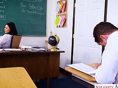 My teacher was using vibrator in the classroom and I recorded this on my mobile. Not only good grades, I also got a chance to fuck her in return of video. We kissed, while she was rubbing her hand on my dick. She got on her knees and sucked my erected penis, before I fucked her on the table. Must watch!