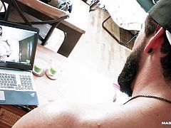Pascal was playing a game with Zack on webcam. That's the bearded hunk by the way, and yeah, Pascal is one lucky bastard. The wheel is filled with sexual things for Zack to do, and he has to do what it says on the space where it stops.