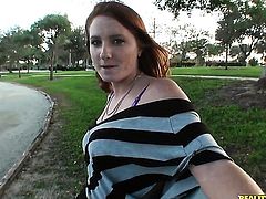 Redhead with huge tits and clean pussy blows dudes meaty sturdy love torpedo like theres no tomorrow