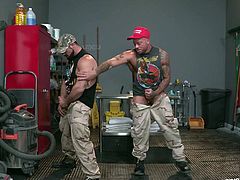 These manly hunks love to get intimate with each other. The hunky dude drops down on his knees and sucks off his lover. He sticks those balls in his mouth and licks every inch of that nutsack. The hardcore American men are strong gay studs.