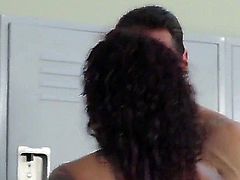 Small tits Skin Diamond gets caught in the shower by her gym partner. It seems that she got into the boys locker room by accident. They have a fun time together.