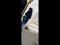 Arab teen with big tits and high heel spying in street