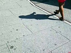 Sexy ebony feet walking downtown