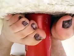 My young twink toes bottle footjob