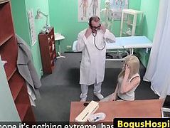 Doctor exams blonde babe before cocksucking and pussy fucking