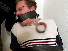 Based on his online gamer preferences, Natalie arranges for him to be duct taped to a chair while hes forcibly made to watch her get banged by two guys. As her friend struggles against his bonds, Natalie takes these two cocks in all of her holes, letting them take turns in her wet pussy, before being bathed in double the cum