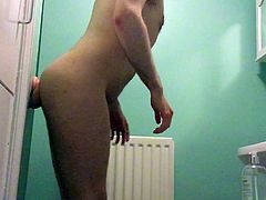 Sissy fucked by dildo on wall