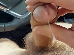 Wanking and cumming outside in car in a layby