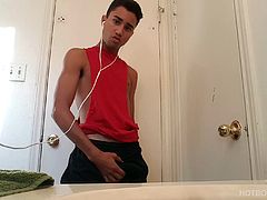 Little Lucas Prescott is back in the bathroom, stroking that uncut python of his. One would think this skinny Latin twink would pass out when trying to pop a boner. In many ways he looks a lot like Tommy DeLuca, when he was a twink. Now thats going back a few years But in the present we have cute little Lucas, in all his naked, big dick, cum pumping glory.