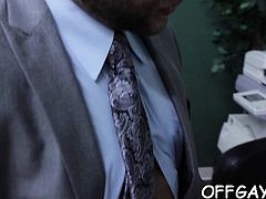 Chap in suit gets ass fucked by boss whilst in his office