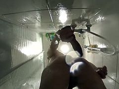 Doggie dildo in the shower