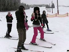 Masturbate and fuck These four hotties planned a little ski trip for themselves that had them hitting the slopes during the day and hitting the sheets at night for hot foursome lesbian sex