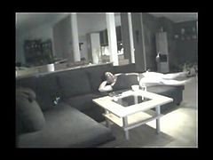 Woman Fingers Herself to Orgasm on Couch - Hidden Camera