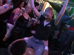 They attempt to suck on their nipples trying to reach their first of many orgasms theyll be getting before the nights over. One of the male dancers spanks a brunettes bubble butt and she gets an instant climax while another blonde with small boobs gets painted.