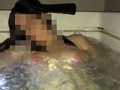 Girlfriend's Big Areolas Floating In The Tub