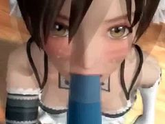 Pussy fingered hentai maid blowing monsters dick