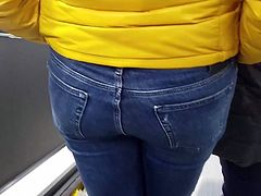 Ass in tight blue jeans