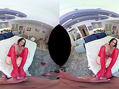 Big titty pornstar Brandy Aniston masturbates than lays down to get stuffed by a big cock in virtual reality!