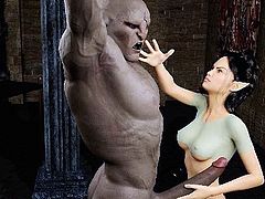 3D Elf Mistress Ruined by Angry Orc!