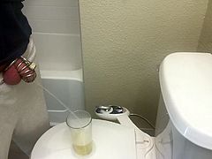 Chastity sub drinks his morning piss