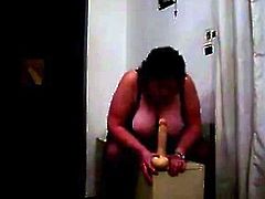 Buxom mature BBW wife rides ten inch long dildo for me