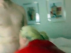 Blonde Slut Fucked In Red Latex By Two Guys