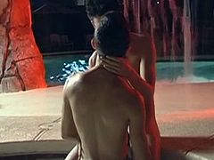 Sexy twinks enjoying a hot hardcore sex action near the pool