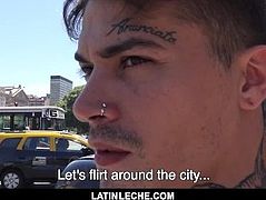 Sexy straight guy sucks and fucks around the city in public for cash