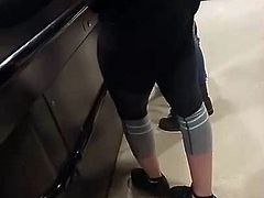 Candid ass leggings beautiful woman at grocery store