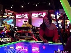 Pov teen shows ass in arcade