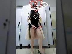 Chinese crossdress masturbation in  public toilets