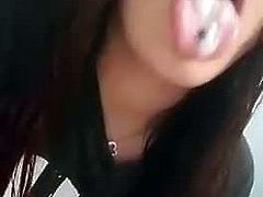 Cute pierced Girl plays with cum