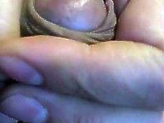 Uncut cock masturbating