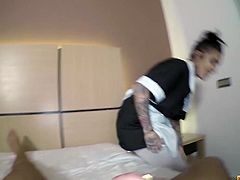 Spanish maid Yemaya Gonzalez is polishing a dick and gets her pussy rammed
