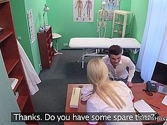 Natural blonde nurse sucking dick