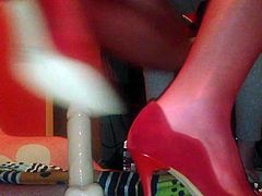 Crossdresser Red Stockings Dildo