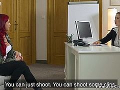 Busty lesbians in female agents office
