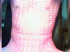 0172 selfie crossdresser red catsuit Nylonbody Stockings big
