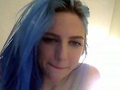 Blue haired teen with big tits