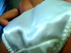 White satin panties in your face