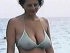 hot big tit mom at the beach