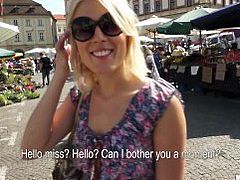 Blond Czech exhibitionist bounces her perfect ass on a big-dick