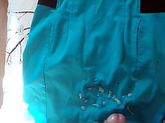 Cum in sexy blue mini skirt