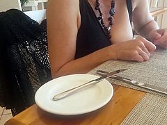 boobs out in restaurant