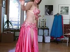 Sexy girl in Satin skirt Belly Dance