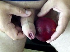 peach skin - uncut cumming on peach through foreskin