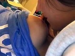 lesbian girlfriend sucking her boobs