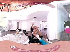 VR Bangers - [360°VR] Hot Ebony Pole Dancer Nadia Jae fingered by 2 buddies