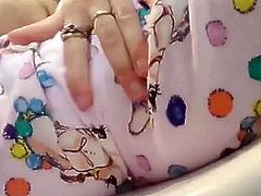 Hot brunette teen masturbate in pajamas