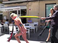 Experience shows that people who condemn public sex games are often happy to participate in them, or at least watch and nothing can embarrass them... Busty blonde Sienna Day, was humiliated in public, bound & fucked. Join and take a look!